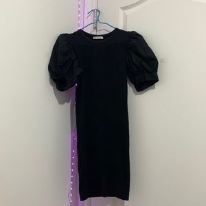 ZARA ribbed knit mini dress with puff sleeves